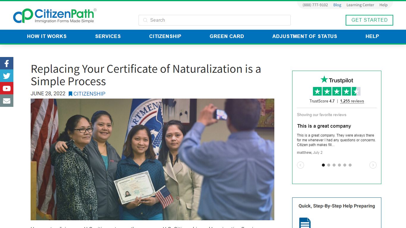 Certificate of Naturalization Replacement Process | CitizenPath